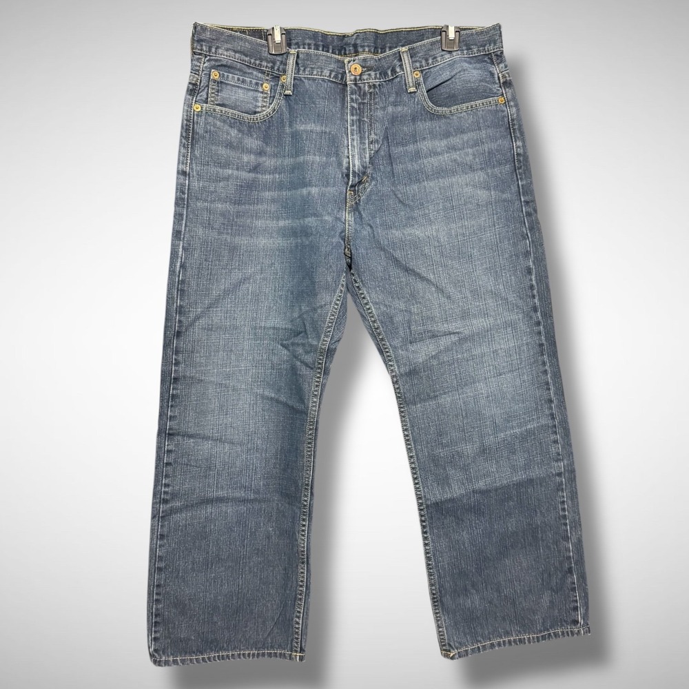Levis 569 Jeans Mens 36 X 30 Solid Blue Denim Pants Loose Straight Fit Y2K Baggy